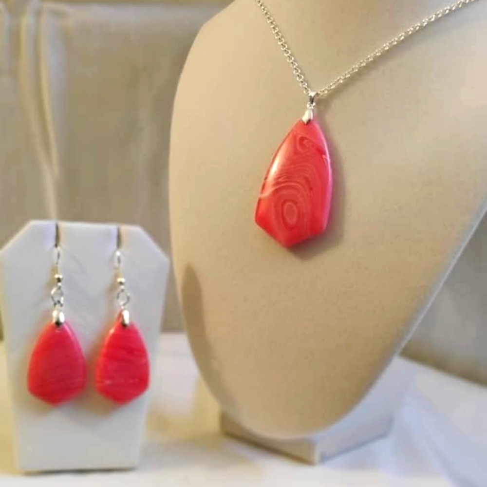 Rhodochrosite & Sterling Silver Necklace & Earrings